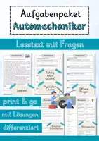 Vorschau - Arbeitsblätter - Automechaniker Lesetext einfach verständlich mit Aufgaben + Lösungen und Wortspeicher Leseverstehen - Deckblatt