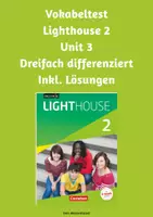 Vorschau - Test - Lighthouse 2 Cornelsen (grün) Vokabeltest Unit 3 - dreifach differenziert - Deckblatt