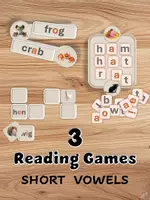 Vorschau - Spiele - READING by PLAYING | 3 Reading Games for Preschool & Homeschool | Short Vowels - Deckblatt