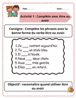 Aperçu - Feuilles d'exercices - Ma fiche d’activités être et avoir - Page 1
