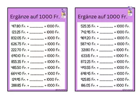 Vorschau - Arbeitsblätter - Ergänze auf 100 Franken und ergänze 1000 Franken - Seite 3