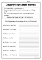 Vorschau - Arbeitsblätter - Zusammengesetzte Nomen im Sommer, 2 Lineaturen, Klasse 2, Klasse 3 - Seite 1