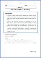 Vorschau - Arbeitsblätter - Klausur Deutsch Oberstufe: Lyrik der Jahrhundertwende – Rainer Maria Rilke "Herbsttag" inkl. Epochenvergleich Romantik - Seite 1