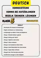 Vorschau - Arbeitsblätter - Kommasetzung: Komma bei Aufzählungen Regeln, Übungen, Lösungen Klasse 5 - Deckblatt