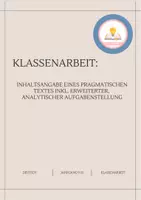 Vorschau - Klassenarbeiten - Klassenarbeit Inhaltsangabe mit Sprachanalyse und EWH - Deckblatt