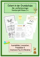 Vorschau - Mal- und Bastelvorlagen - Ostern in der Grundschule: Ausmalbilder, Lesezeichen, Prickelbilder & Osterkunst Pop Art/Mondrian – Bastelvorlagen; *Kunstprojekt* #Frühling - Deckblatt