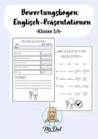 Vorschau - Anderer Materialtyp - Bewertungsbogen Englisch-Präsentationen (Klasse 5/6) - Deckblatt