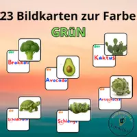 Vorschau - Spiele - 22 Bildkärtchen mit Montessori-Beschriftung in der Farbe Grün - Deckblatt