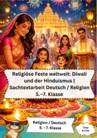 Vorschau - Arbeitsblätter - Religiöse Feste weltweit: Diwali und der Hinduismus | Sachtextarbeit Deutsch / Religion 5.–7. Klasse - Deckblatt