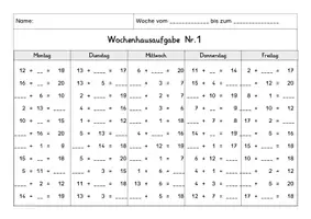 Vorschau - Arbeitsblätter - Wochenhausaufgabe Mathematik, 1.Klasse, Plus ZR20 oÜ - Seite 1