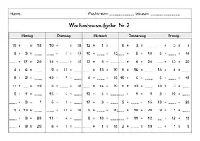 Vorschau - Arbeitsblätter - Wochenhausaufgabe Mathematik, 1.Klasse, Plus ZR20 oÜ - Seite 2