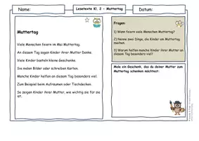 Vorschau - Arbeitsblätter - Muttertag Klasse 2 – Lesetexte Arbeitsblätter differenziert - Seite 1