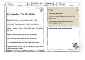 Vorschau - Arbeitsblätter - Muttertag Klasse 2 – Lesetexte Arbeitsblätter differenziert - Seite 2
