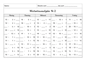 Vorschau - Arbeitsblätter - Wochenhausaufgabe Mathematik, 1. Klasse, Minus im ZR20 oÜ - Seite 2