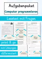 Vorschau - Arbeitsblätter - Computer programmieren Lesetext einfach verständlich mit Aufgaben + Lösungen und Wortspeicher Leseverstehen - Deckblatt