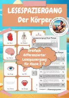 Vorschau - Arbeitsblätter - Lesespaziergang Unser Körper 🧠🫀 | Dreifach differenziert – Klasse 2–3 | Sachunterricht & Lesen - Deckblatt