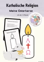 Vorschau - Mal- und Bastelvorlagen - Osterkerze gestalten – Meine Osterkerze | Arbeitsblatt für Kinder | Osterkerze malen & ausmalen | Alpha Omega Kreuz Jahr | Grundschule Religion 🕯️🐑 - Deckblatt