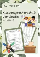 Vorschau - Arbeitsblätter - HSU-Probe Thema "Klassensprecherwahl & Demokratie" (Kl.3/4) - mit Lösung! - Deckblatt