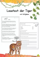 Vorschau - Arbeitsblätter - Lesetext Tiger - Deckblatt