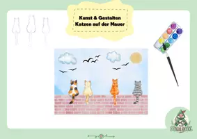 Vorschau - Mal- und Bastelvorlagen - Zeichnen: Katzen auf Mauer 🐈 - Deckblatt