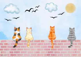 Vorschau - Mal- und Bastelvorlagen - Zeichnen: Katzen auf Mauer 🐈 - Seite 1