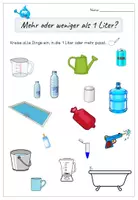 Vorschau - Arbeitsblätter - Liter verstehen – Mehr oder weniger als 1 Liter? | Größen messen | Mathe Arbeitsblatt - Seite 1