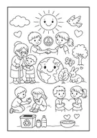Vorschau - Arbeitsblätter - 🌍 Ausmalbild „Frieden & Gemeinschaft“ – Werte, Umwelt & soziales Lernen ❤️🤝 - Deckblatt