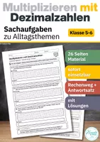 Vorschau - Arbeitsblätter - Sachaufgaben Dezimalzahlen multiplizieren Klasse 5/6 - Deckblatt