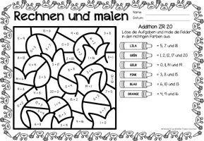 anteprima - Esercizi - Rechen-Mal-Blätter - Addition bis 20 (Ostern) Pasqua Aggiunta Matematica Tedesco - Pagina 3