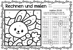 Voorbeeld - Rechen-Mal-Blätter - Addition ZR 100 (Ostern) | Pasen Wiskunde Duits - Pagina 2