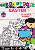 anteprima - Esercizi - Color by code - Addition within 100 (Easter) | Pasqua Aggiunta Matematica Inglese - Pagina di copertina