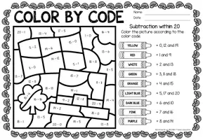 anteprima - Esercizi - Color by code - Subtraction within 20 (St. Patrick's Day) | San Patrizio Sottrazione Matematica Inglese - Pagina 3