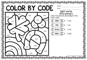 anteprima - Esercizi - Color by code - Sight words Pre-Primer (St. Patrick's Day) | San Patrizio Inglese - Pagina 2