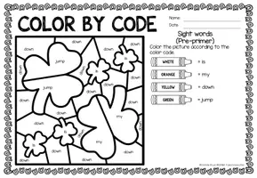 anteprima - Esercizi - Color by code - Sight words Pre-Primer (St. Patrick's Day) | San Patrizio Inglese - Pagina 3