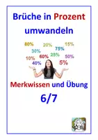 Vorschau - Arbeitsblätter - Brüche in Prozent umwandeln (Merkwissen mit Übung) - Deckblatt