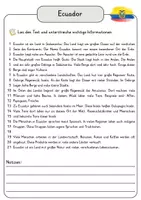 Vorschau - Arbeitsblätter - Ecuador Lesetext einfach verständlich mit Aufgaben + Lösungen und Wortspeicher Leseverstehen - Seite 3
