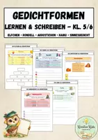 Vorschau - Arbeitsblätter - Gedichtformen kennenlernen & eigene Gedichte schreiben (Elfchen, Rondell, Akrostichon, Haiku, Sinnesgedicht) - Deckblatt