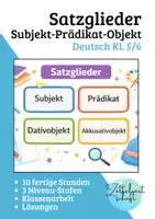 Vorschau - Stundenentwürfe - Satzglieder bestimmen – Klasse 5/6 | Subjekt, Prädikat, Objekt | Komplette Unterrichtseinheit differenziert mit Lösungen - Deckblatt