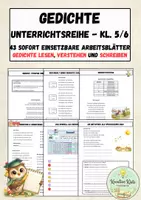 Vorschau - Unterrichtsreihen - Gedichte Unterrichtsreihe - Gedichte lesen, verstehen und schreiben (Kl. 5/6) | mit über 40 sofort einsetzbaren Arbeitsblättern - Deckblatt