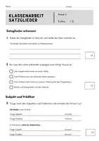 Vorschau - Arbeitsblätter - Satzglieder Klassenarbeit + Übungsarbeit - Deckblatt