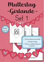 Vorschau - Mal- und Bastelvorlagen - Girlande für den Muttertag - bunt/schwarz-weiß SET 1 - Deckblatt