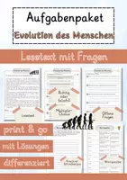 Vorschau - Arbeitsblätter - Evolution des Menschen Lesetext einfach verständlich mit Aufgaben + Lösungen und Wortspeicher Leseverstehen - Deckblatt