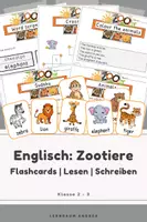 Vorschau - Arbeitsblätter - Englisch Zootiere 2.–3. Klasse – Flashcards, Word Scramble, Sudoku & Kreuzworträtsel | Lesen, Schreiben & Zuordnen (mit Lösungen) | animals - Deckblatt