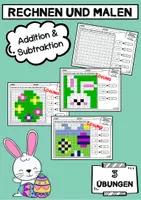 Vorschau - Arbeitsblätter - Rechnen und Malen Rechenmalblätter Ostern Pixelbilder ZR 20 100 1000 Plus Minus Addition Subtraktion - Deckblatt