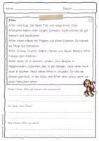 Vorschau - Arbeitsblätter - Sachtext Affe - Seite 1