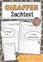 Vorschau - Arbeitsblätter - Sachtext Giraffe - Deckblatt