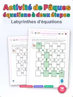 Aperçu - Feuilles d'exercices - Activité de Pâques Math 6e : Labyrinthes Équations 2 Étapes - Page de couverture
