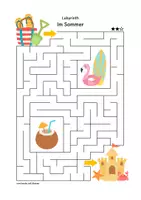 Vorschau - Arbeitsblätter - Labyrinth: Im Sommer (Rätsel für die 1. & 2. Klasse) - Seite 1