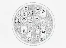 Vorschau - Mal- und Bastelvorlagen - Mandala: Lustige Monster mit Stundenentwurf - Seite 1