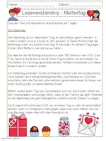 Vorschau - Arbeitsblätter - Leseverständnis Muttertag - Klasse 3 & 4 - Lesetexte - Seite 1
